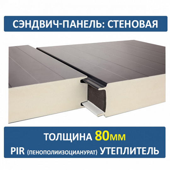 Сэндвич-панель трехслойная ПИР толщиной 80мм